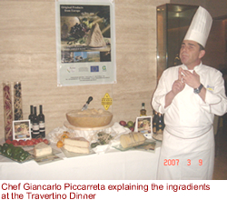 Chef Giancarlo Piccarreta explaining the ingredients at the Travertino Dinner