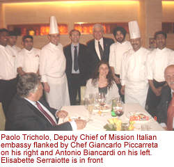 Paolo Tricholo, Deputy Chief of Mission Italian embassy flanked by Chef Giancarlo Piccarreta on his right and Antonio Biancardi on his left. Elisabette Serraiotte is in front