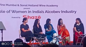 Devika Bhagat (l), Kiran Patil, Gauri Devidayal and Ipsita Das with Sonal Holland (r) moderating the panel discussion