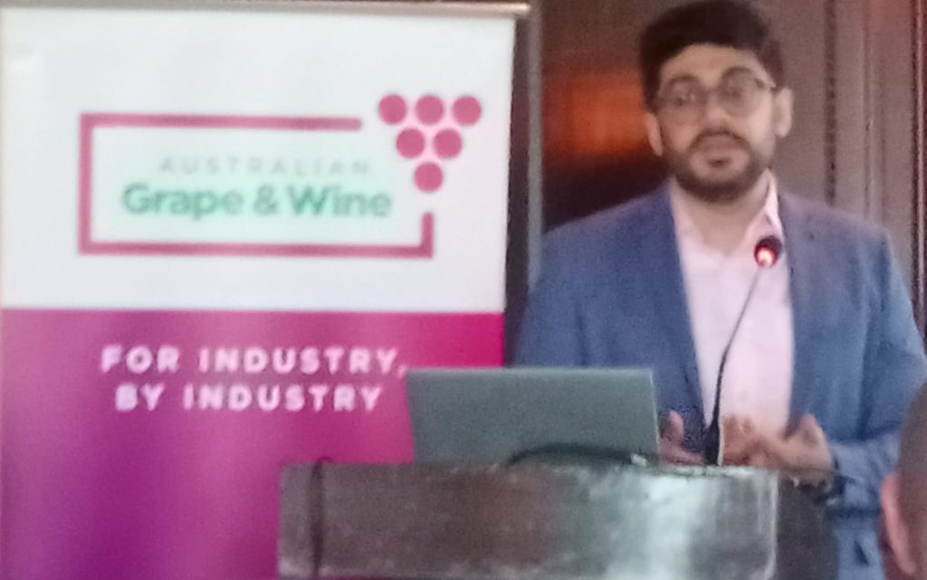 Karan giving a technical presentation of wine industry in India at The Indo Australian Forum 2023 last month