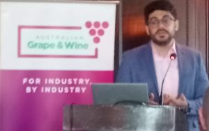 Karan giving a technical presentation of wine industry in India at The Indo Australian Forum 2023 last month