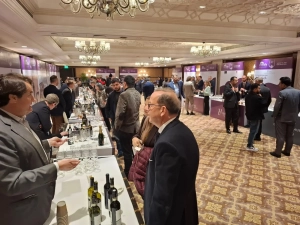Ambassador Antonio Bartoli discussing Tuscan wines with Alberto Columbo, CEO of Vallepicciola near Siena
