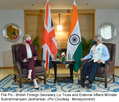 File Pic - British Foreign Secretary Liz Truss and External Affairs Minister 
Subrahmanyam Jaishankar. (Pic Courtesy : Moneycontrol)