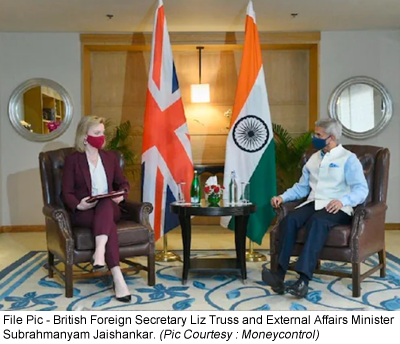 File Pic - British Foreign Secretary Liz Truss and External Affairs Minister 
Subrahmanyam Jaishankar. (Pic Courtesy : Moneycontrol)